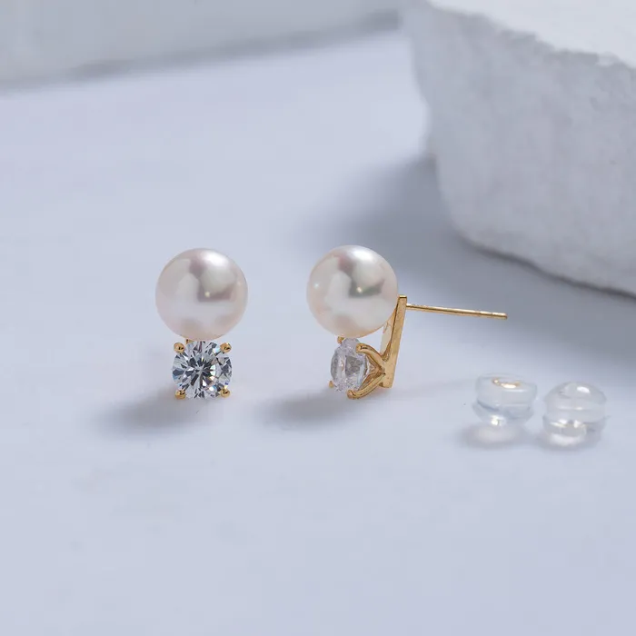 Pearly Lustre Earrings 18K Gold Akoya Hanadama Pearl Earrings KE00100