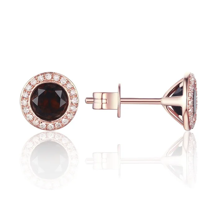 Croghans Earrings Smoky Topaz Diamond Halo 14K Rose Gold Martini Stud Earrings Croghans Earrings Smoky Topaz Diamond Halo 14K Rose Gold Martini Stud Earrings