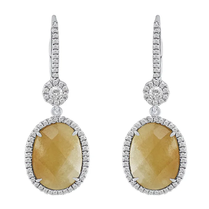 Earrings CJ Charles Jewelers 18k White Gold 7ct Yellow Jasper Diamond Earrings Earrings CJ Charles Jewelers 18k White Gold 7ct Yellow Jasper Diamond Earrings