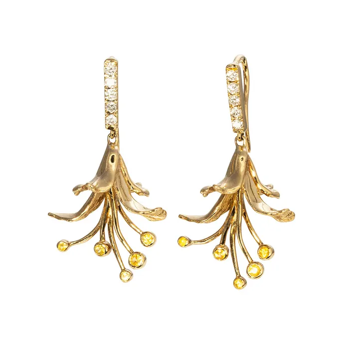 Mini Collection Earrings Yellow Sapphire Diamond 14K Gold Honeysuckle Earrings