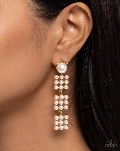 Paparazzi Jewelry Earrings Paparazzi Earring Pearl Pastime Gold