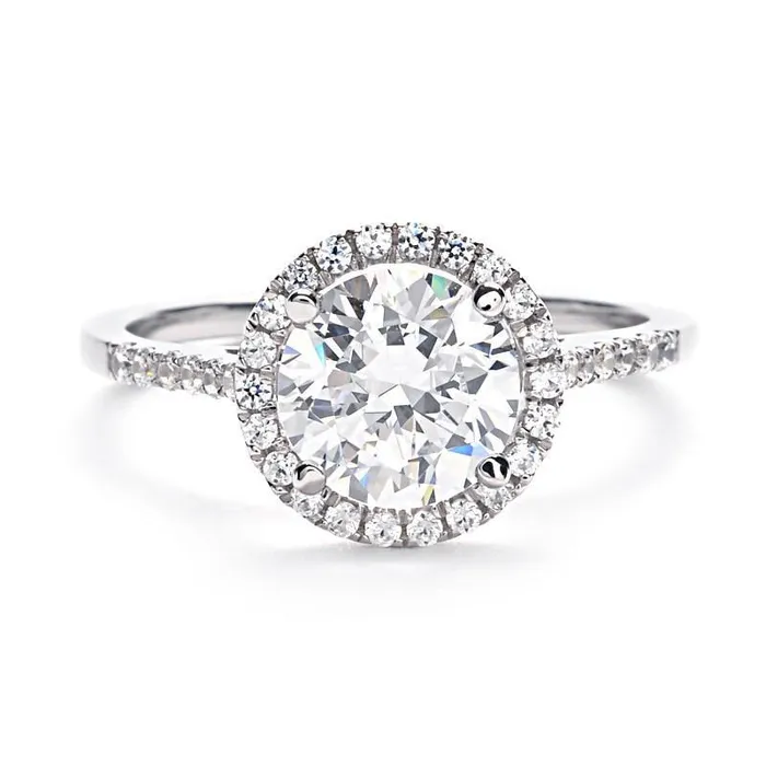 GB Rings 2 Carats Round Halo Natural Earth Mined Diamond Ring White Gold