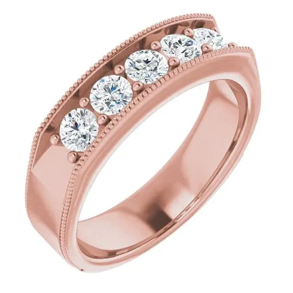 GB Rings Natural Earth Mined Diamond Comfort Fit Wedding Band 1 Ct Five Stone Milgrain Rose Gold Jewelry GB Rings Natural Earth Mined Diamond Comfort Fit Wedding Band 1 Ct Five Stone Milgrain Rose Gold Jewelry