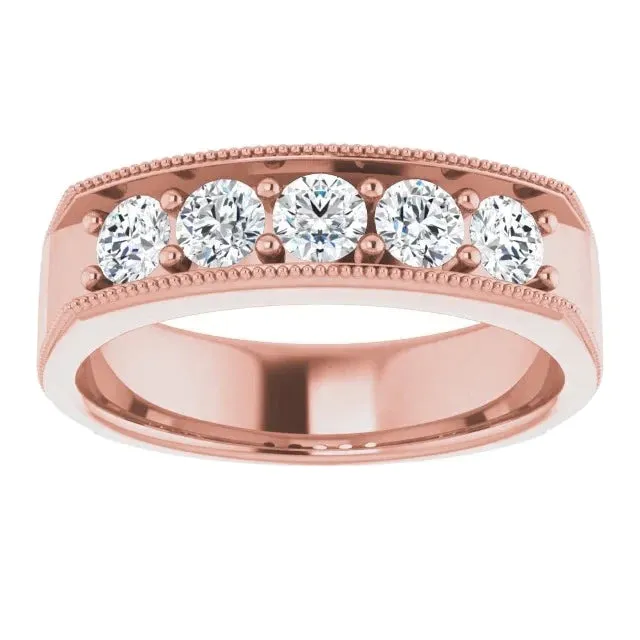GB Rings Natural Earth Mined Diamond Comfort Fit Wedding Band 1 Ct Five Stone Milgrain Rose Gold Jewelry GB Rings Natural Earth Mined Diamond Comfort Fit Wedding Band 1 Ct Five Stone Milgrain Rose Gold Jewelry