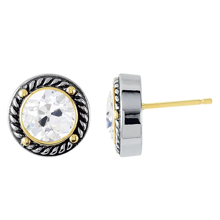 HarryChadEntcom Earrings Two Tone Stud Earrings 5 Ct Old Miner Genuine Diamond Gold 14K