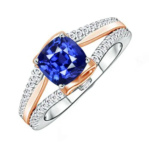 HarryChadEntcom Rings Two Tone Natural Earth Mined Diamond Engagement Ring With Cushion Blue Sapphire 250 Carat HarryChadEntcom Rings Two Tone Natural Earth Mined Diamond Engagement Ring With Cushion Blue Sapphire 250 Carat