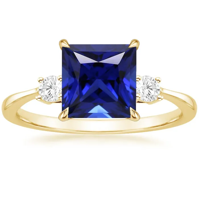 HarryChadEntcom Rings Yellow Gold 3 Stone Ring Princess Blue Sapphire Natural Earth Mined Diamonds 525 Carats HarryChadEntcom Rings Yellow Gold 3 Stone Ring Princess Blue Sapphire Natural Earth Mined Diamonds 525 Carats