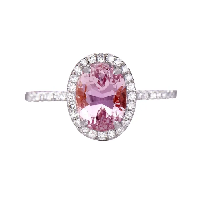 Rings GB 1640 Ct Prong Set Kunzite With Natural Earth Mined Diamonds Wedding Ring Gold White 14K Rings GB 1640 Ct Prong Set Kunzite With Natural Earth Mined Diamonds Wedding Ring Gold White 14K