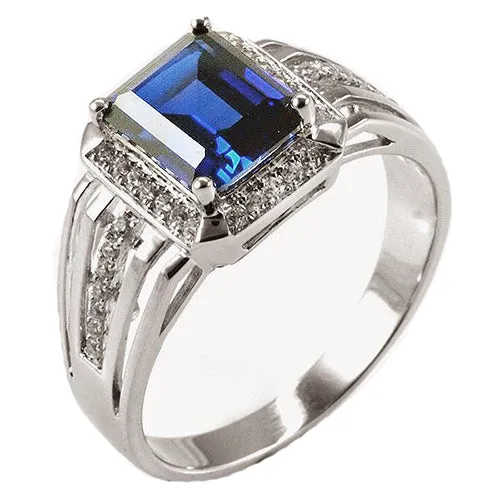 Rings HarryChadEntcom Natural Earth Mined Diamond Mens Ring Emerald Cut Blue Sapphire With Accents 350 Carats Rings HarryChadEntcom Natural Earth Mined Diamond Mens Ring Emerald Cut Blue Sapphire With Accents 350 Carats