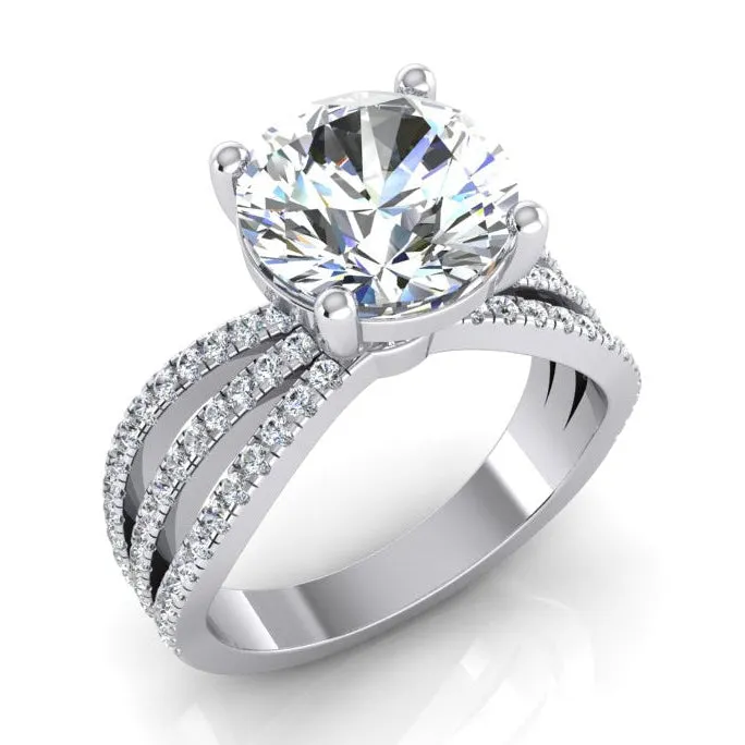 Rings Real Natural Earth Mined Diamonds Engagement Ring 5 Carats Triple Shank Pave White Gold 14K GB