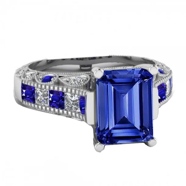 Rings Vintage style Emerald Cut Ceylon Sapphire Natural Earth Mined Diamond Ring 1150 Carats HarryChadEntcom Rings Vintage style Emerald Cut Ceylon Sapphire Natural Earth Mined Diamond Ring 1150 Carats HarryChadEntcom