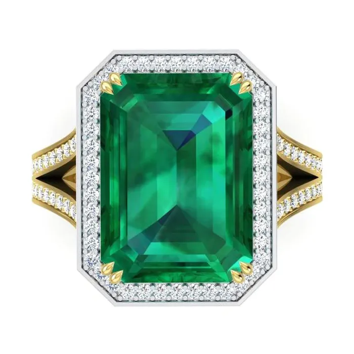 Zambian Green Emerald And Natural Earth Mined Diamond Engagement Ring 1150 Carats Two Tone 14K GB Rings Zambian Green Emerald And Natural Earth Mined Diamond Engagement Ring 1150 Carats Two Tone 14K GB Rings