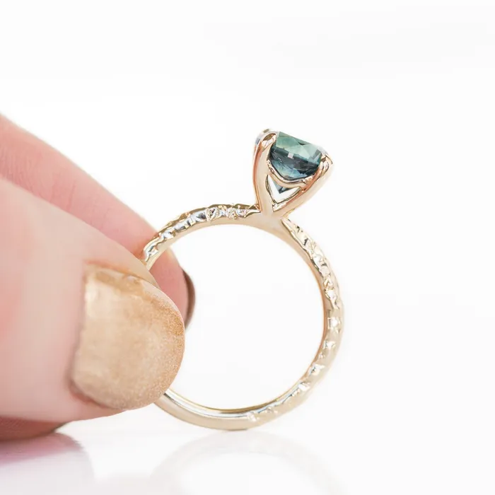 Anueva Jewelry Rings 187ct Round Montana Sapphire Ring with V Gallery 14k Yellow Gold Evergreen