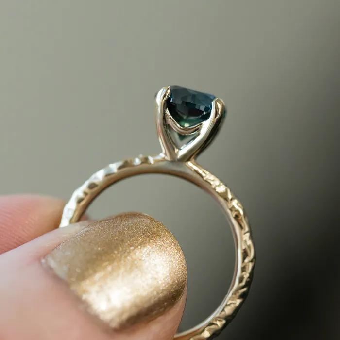 Anueva Jewelry Rings 187ct Round Montana Sapphire Ring with V Gallery 14k Yellow Gold Evergreen