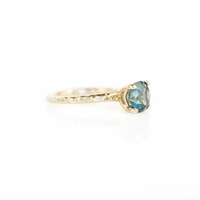 Anueva Jewelry Rings 187ct Round Montana Sapphire Ring with V Gallery 14k Yellow Gold Evergreen
