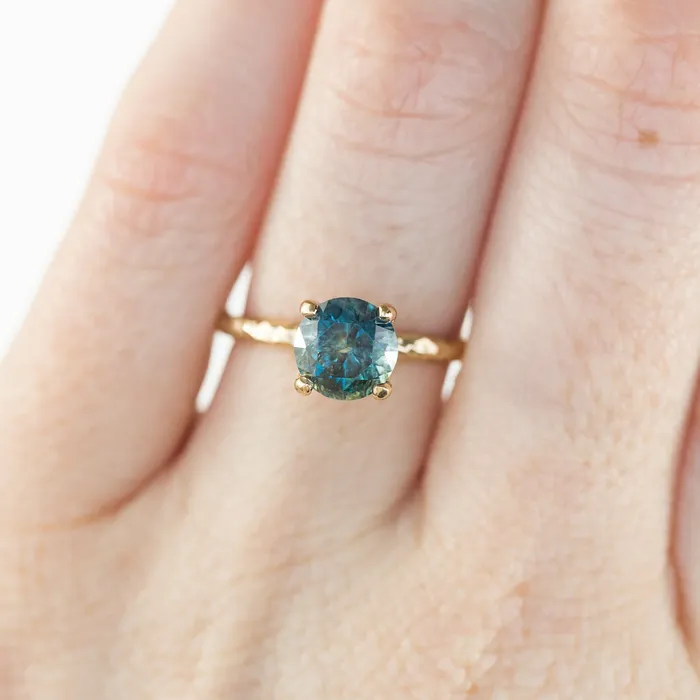 Anueva Jewelry Rings 187ct Round Montana Sapphire Ring with V Gallery 14k Yellow Gold Evergreen