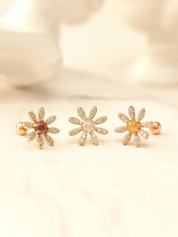 MinimalBijoux Earrings 14K Gold Rough Diamond Daisy Flower Earring 20G18G16G