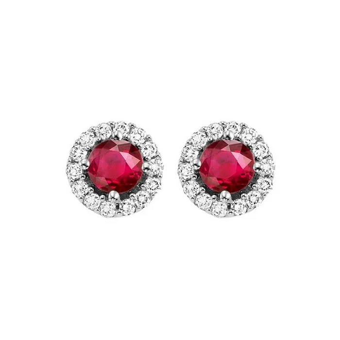 14K White Gold Halo Ruby Earrings 17CT Gems One Earrings