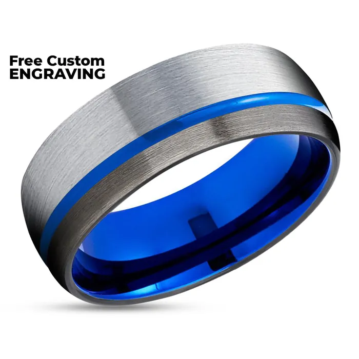 Blue Wedding Band Blue Tungsten Ring Gunmetal Tungsten Ring Blue Tungsten Band Clean Casting Jewelry Rings