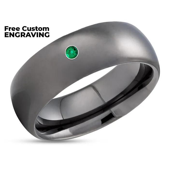 Clean Casting Jewelry Emerald Tungsten Ring Gunmetal Tungsten Ring Tungsten Wedding Band 8mm Rings