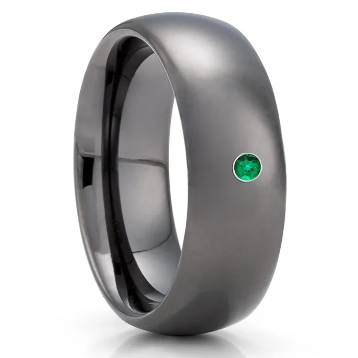 Clean Casting Jewelry Emerald Tungsten Ring Gunmetal Tungsten Ring Tungsten Wedding Band 8mm Rings