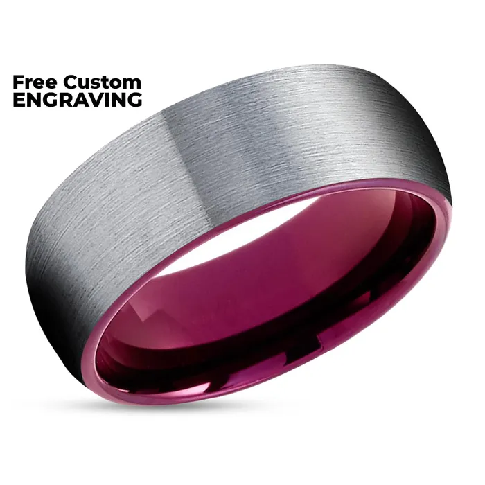 Clean Casting Jewelry Purple Tungsten Wedding Band Gray Tungsten Ring Purple Tungsten Ring Brush Rings