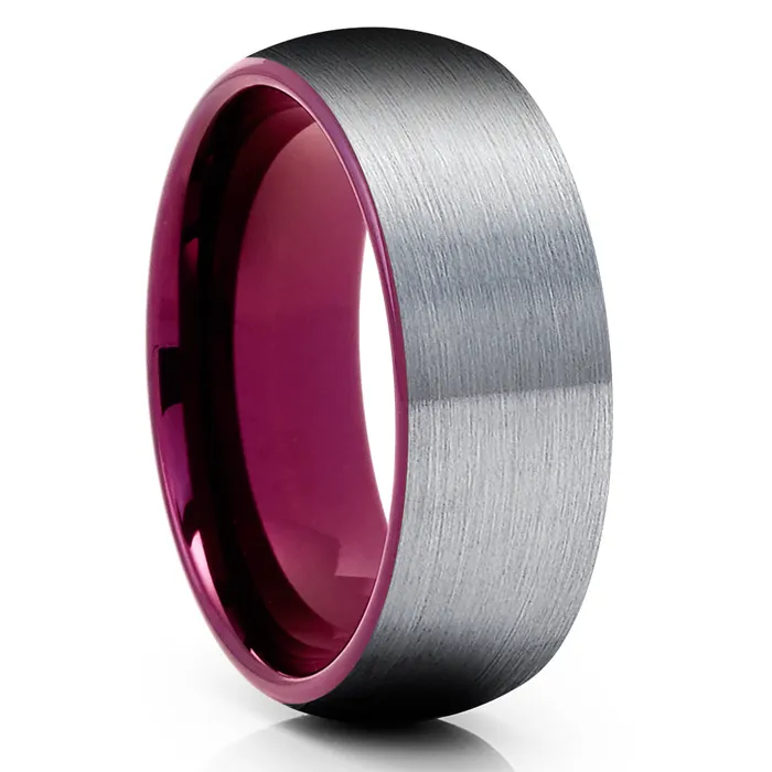 Clean Casting Jewelry Purple Tungsten Wedding Band Gray Tungsten Ring Purple Tungsten Ring Brush Rings
