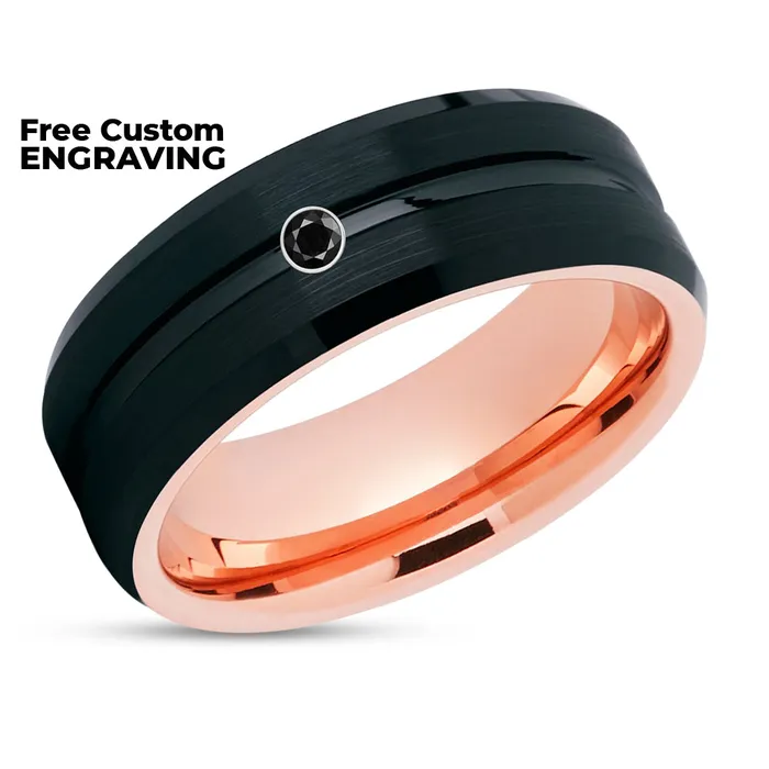 Clean Casting Jewelry Rings Black Diamond Wedding Ring Rose Gold Ring Tungsten Wedding Band Wedding Ring