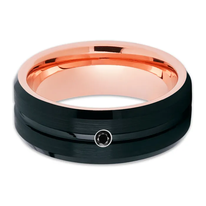 Clean Casting Jewelry Rings Black Diamond Wedding Ring Rose Gold Ring Tungsten Wedding Band Wedding Ring