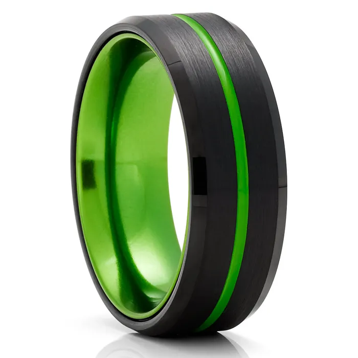 Clean Casting Jewelry Rings Black Tungsten Ring Green Wedding Ring Green Tungsten Ring Anniversary Ring