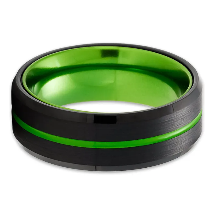 Clean Casting Jewelry Rings Black Tungsten Ring Green Wedding Ring Green Tungsten Ring Anniversary Ring