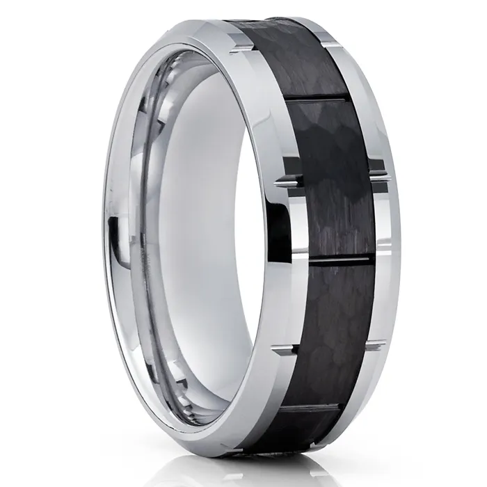 Clean Casting Jewelry Rings Black Wedding Ring Silver Wedding Band Black Tungsten Ring Wedding Ring 8mm Ring