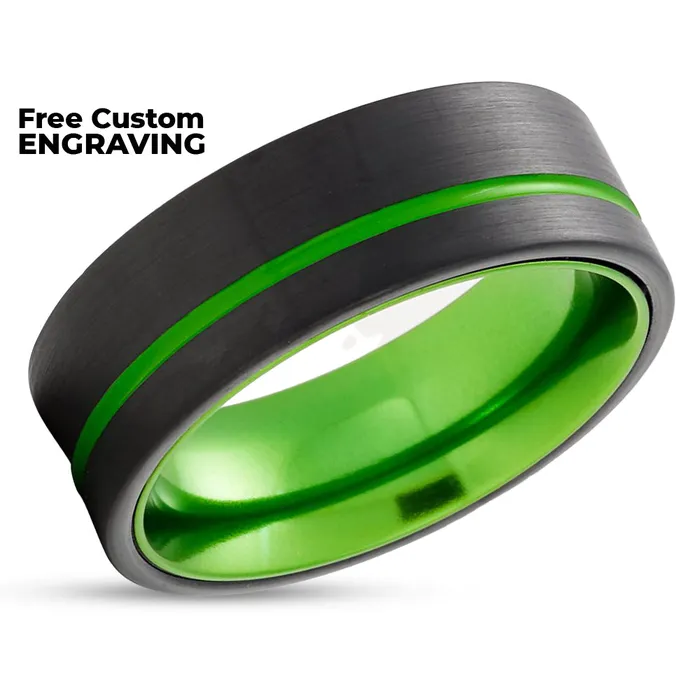 Clean Casting Jewelry Rings Green Tungsten Ring Black Tungsten Ring Green Wedding Band Tungsten Ring
