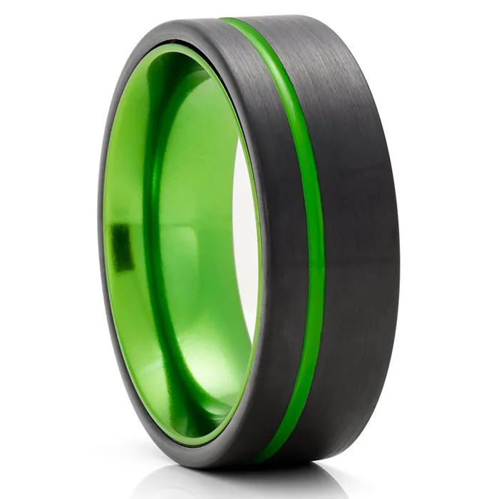 Clean Casting Jewelry Rings Green Tungsten Ring Black Tungsten Ring Green Wedding Band Tungsten Ring