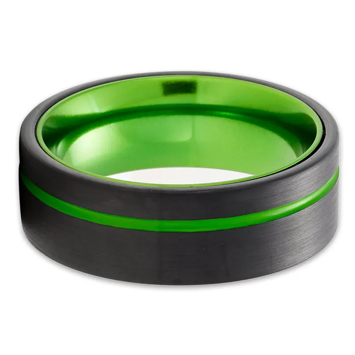Clean Casting Jewelry Rings Green Tungsten Ring Black Tungsten Ring Green Wedding Band Tungsten Ring