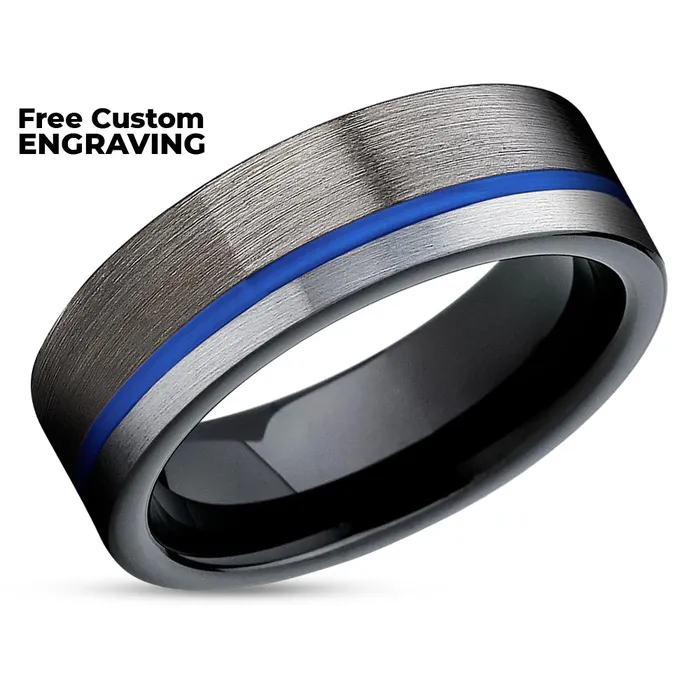 Clean Casting Jewelry Rings Gunmetal Wedding Ring Blue Tungsten Ring Black Tungsten Ring Blue Wedding Ring
