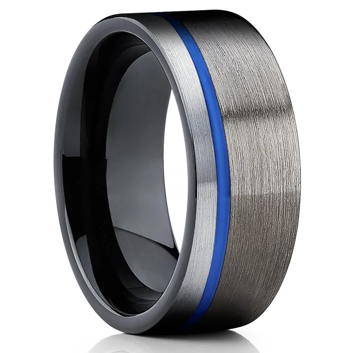 Clean Casting Jewelry Rings Gunmetal Wedding Ring Blue Tungsten Ring Black Tungsten Ring Blue Wedding Ring