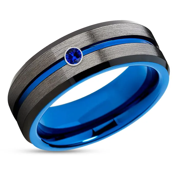 Clean Casting Jewelry Rings Gunmetal Wedding Ring Blue Wedding Ring Blue Tungsten Ring Blue Sapphire Ring