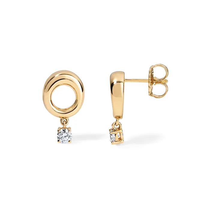 Earrings SG Fine Gold Stud with Diamond Drop