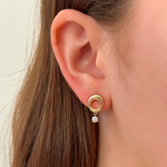 Earrings SG Fine Gold Stud with Diamond Drop