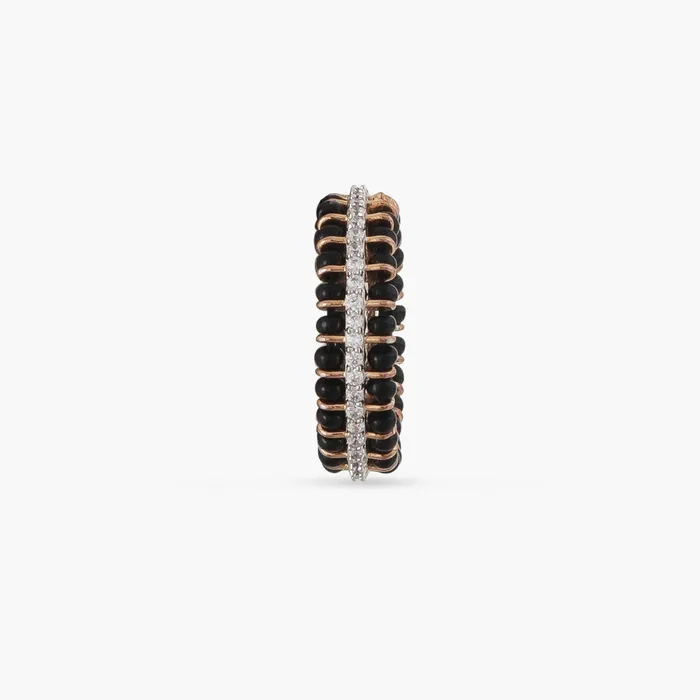 Forever Elegant CZ Silver Black Bead Band Ring SILVER Rings