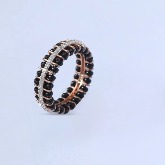 Forever Elegant CZ Silver Black Bead Band Ring SILVER Rings