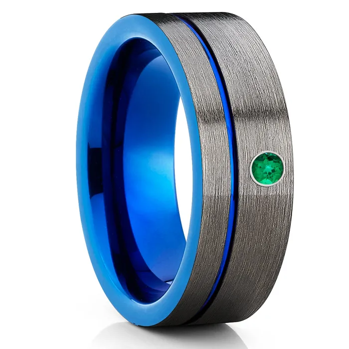 Gunmetal Wedding Ring Blue Wedding Ring Tungsten Carbide Ring Mans Wedding Ring Clean Casting Jewelry Rings