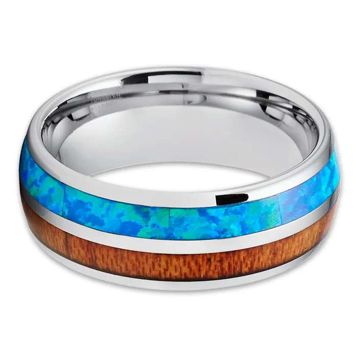 Koa Wood Tungsten Ring Turquoise Tungsten Ring Wood Tungsten 8mm Clean Casting Jewelry Rings