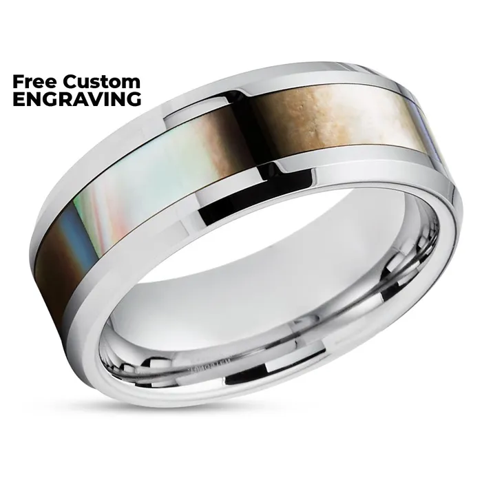 Mother of Pearl Ring Tungsten Wedding Rings 8mm Wedding Ring Mother of Pearl Clean Casting Jewelry Rings