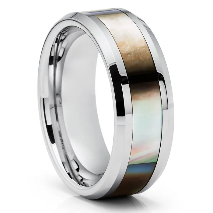 Mother of Pearl Ring Tungsten Wedding Rings 8mm Wedding Ring Mother of Pearl Clean Casting Jewelry Rings