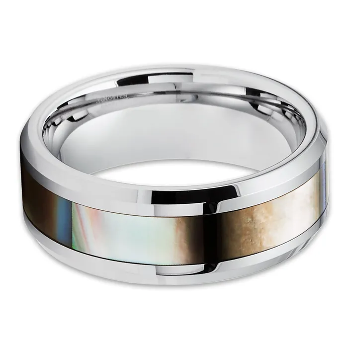 Mother of Pearl Ring Tungsten Wedding Rings 8mm Wedding Ring Mother of Pearl Clean Casting Jewelry Rings