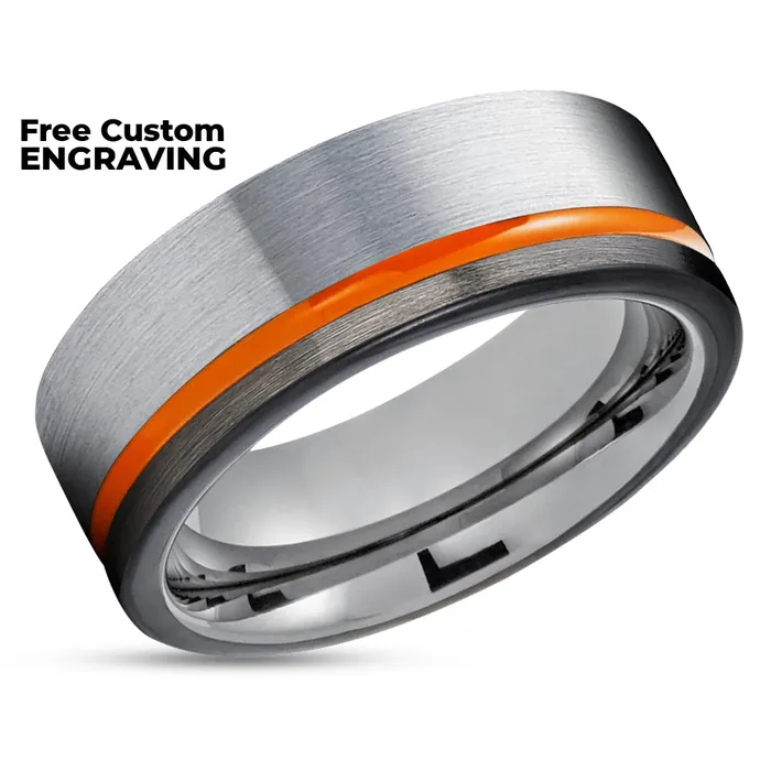 Orange Tungsten Wedding Band Gunmetal Tungsten Ring Gray Tungsten Ring Black Clean Casting Jewelry Rings