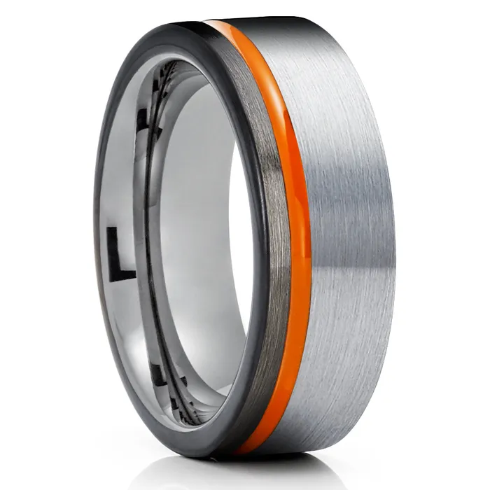 Orange Tungsten Wedding Band Gunmetal Tungsten Ring Gray Tungsten Ring Black Clean Casting Jewelry Rings