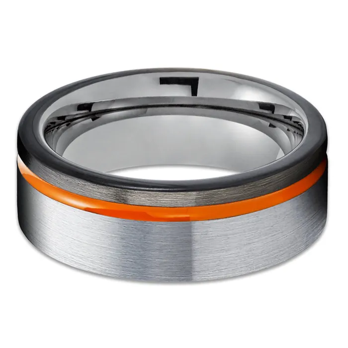 Orange Tungsten Wedding Band Gunmetal Tungsten Ring Gray Tungsten Ring Black Clean Casting Jewelry Rings